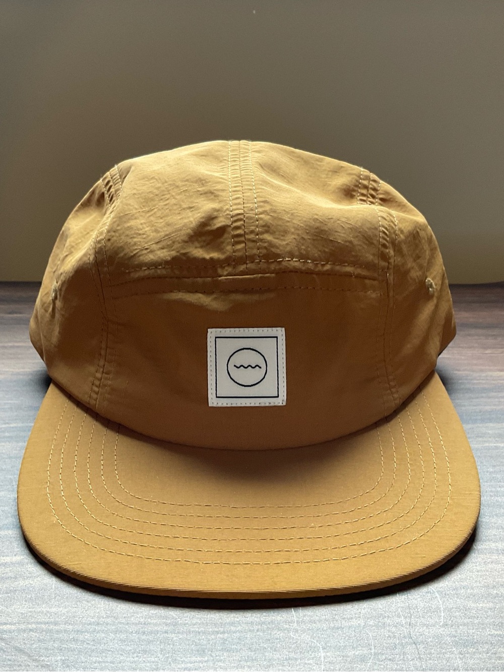 Men's Five-Panel Cap in Tan with Wave Patch